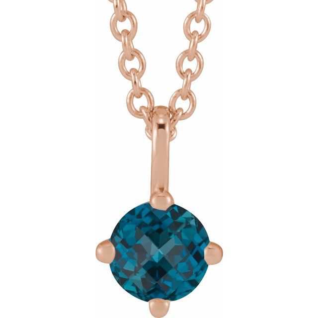 london blue topaz round solitaire necklace in 14k rose gold
