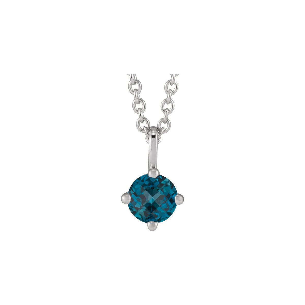 london blue topaz round pendant necklace, 14K White Gold
