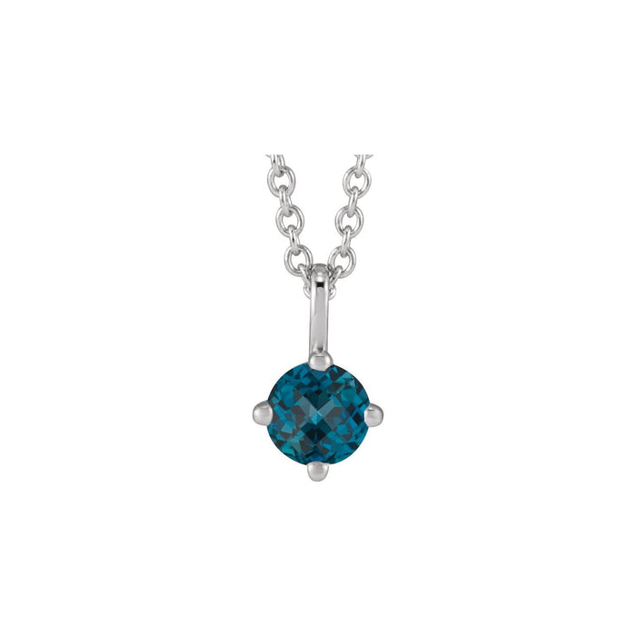 london blue topaz round pendant necklace, 14K White Gold