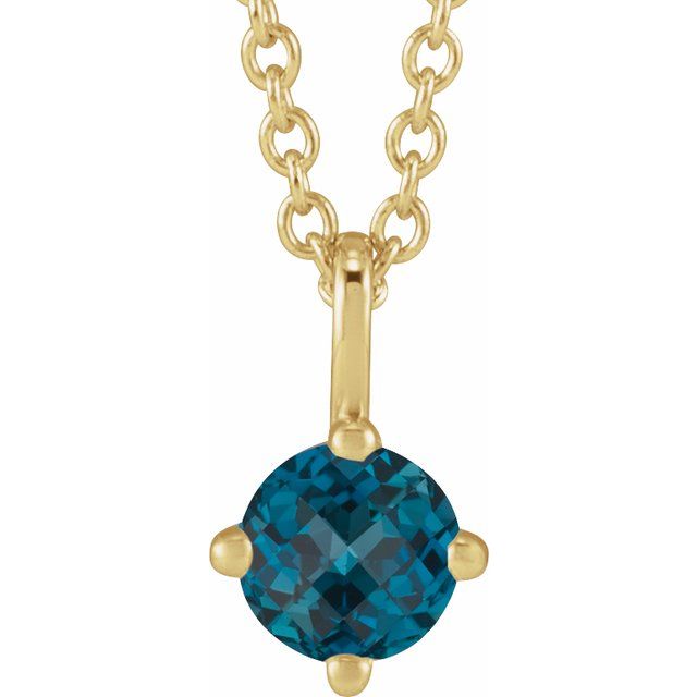london blue topaz round solitaire necklace in 14k yellow gold