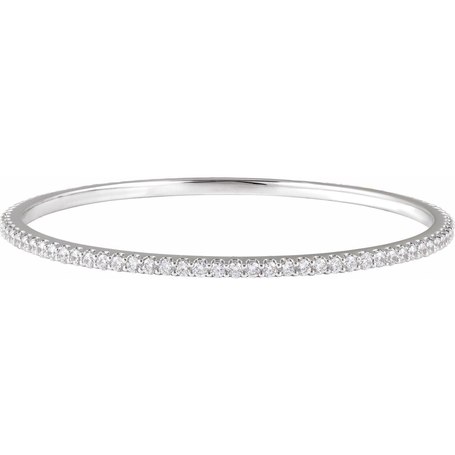14K White Gold round natural diamond stackable diamond bangle bracelet, G-H SI-I1