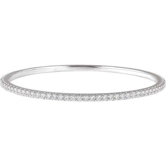 14K White Gold round natural diamond stackable diamond bangle bracelet, G-H SI-I1