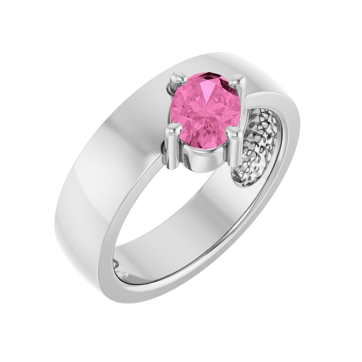 Lab-Grown Pink Sapphire Asymmetric Solitaire Ring in 14K White Gold - lab pink sapphire