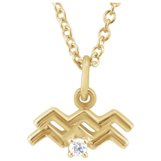 Aquarius zodiac medallion zodiac necklace in 14k yellow gold
