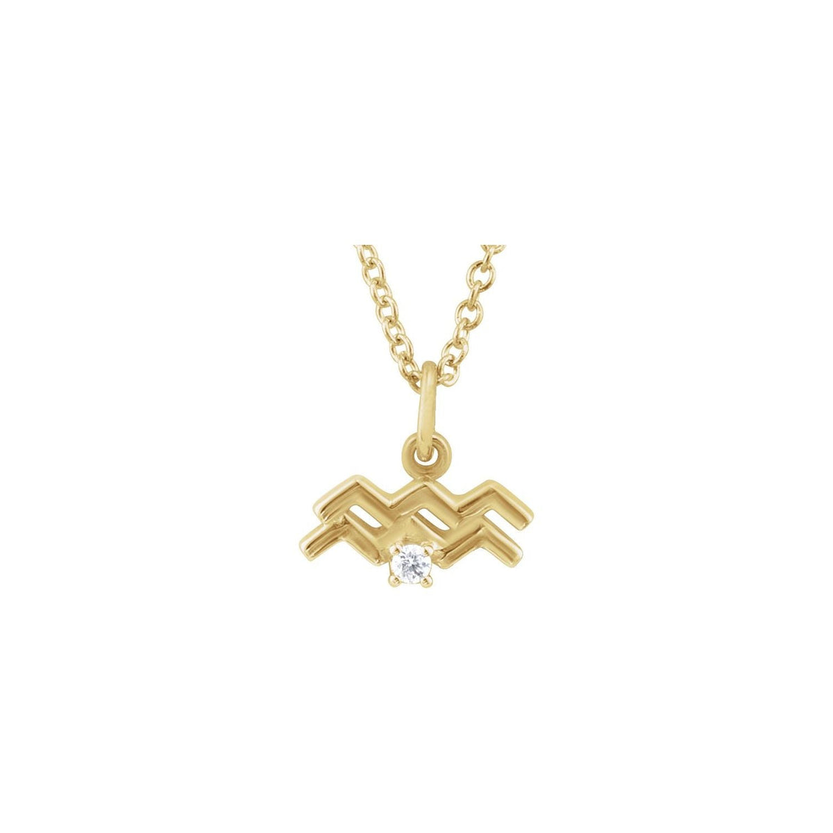 Aquarius Zodiac Natural Diamond Symbol Pendant in Solid 14K Gold