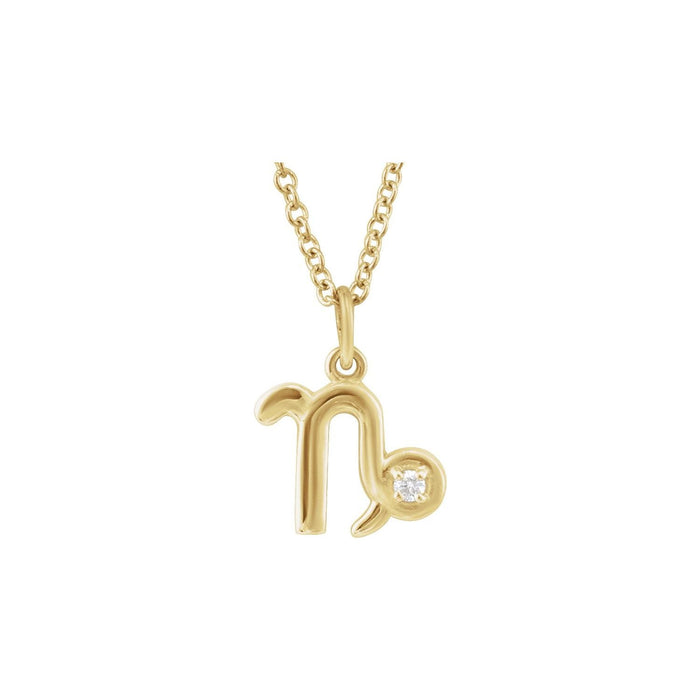 Capricorn Zodiac Natural Diamond Symbol Pendant in Solid 14K Gold