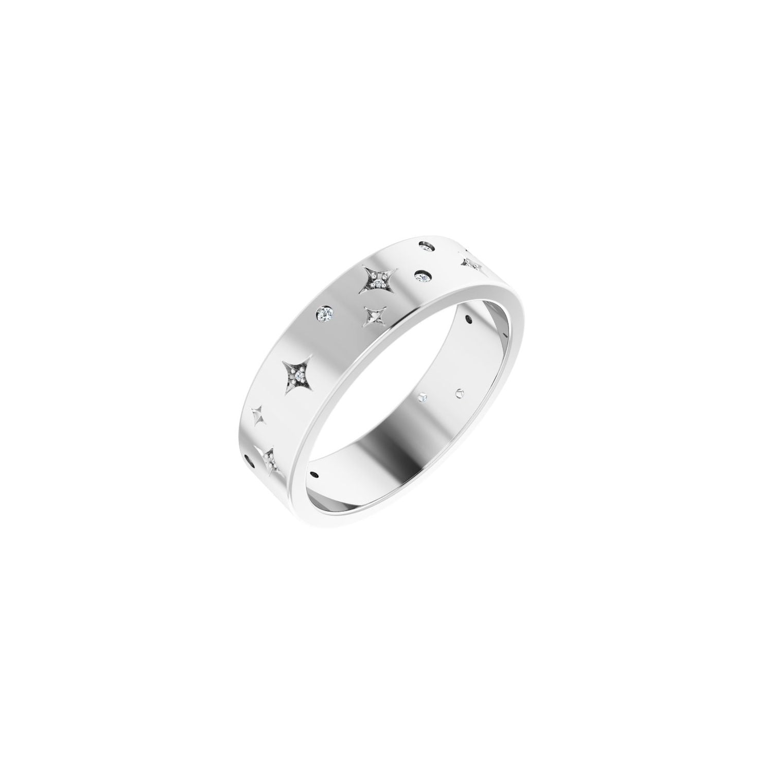 White Gold star-set scatter men's natural diamond wedding band, 0.12 ctw round diamonds