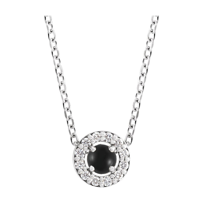 14K White Gold Onyx Cabochon & Diamond Halo Necklace