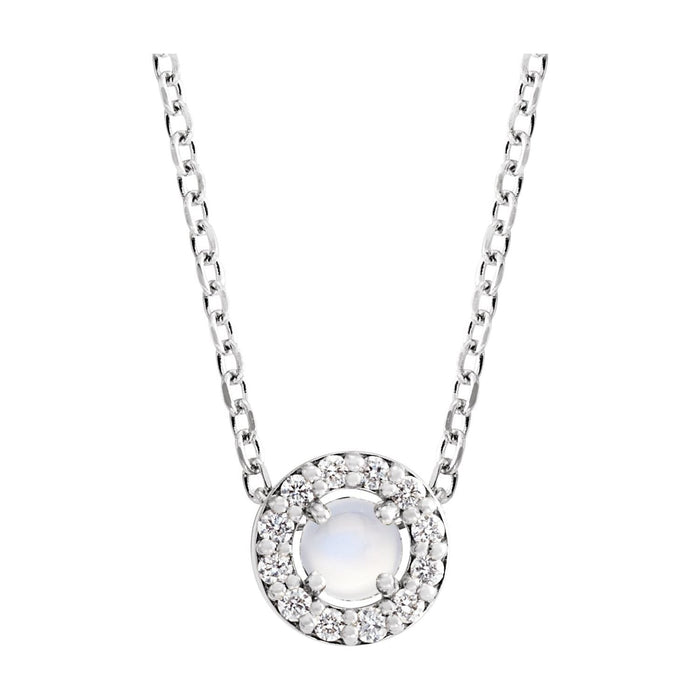 Cabochon Rainbow Moonstone Pendant with Diamond Frame