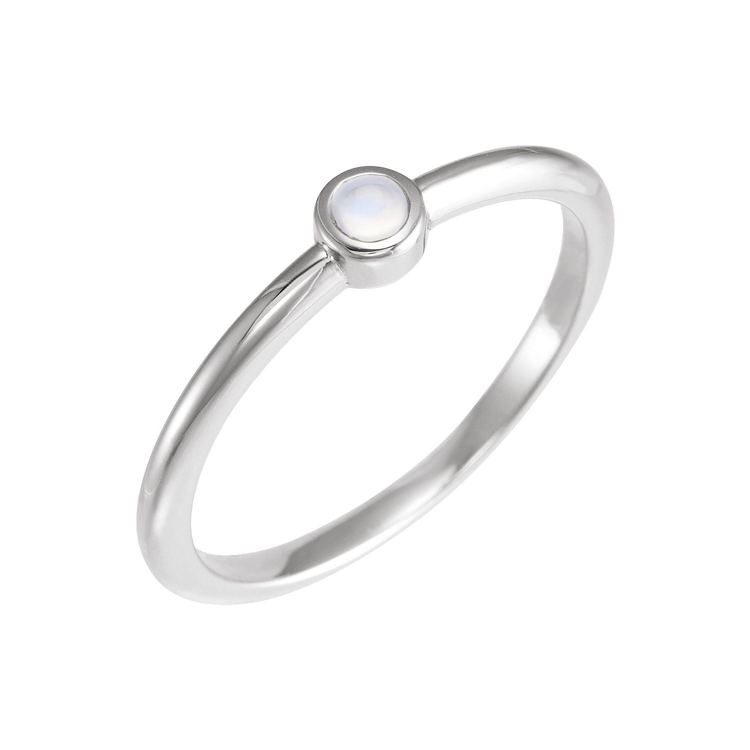 Rainbow Moonstone Cabochon Stackable Ring in 14K White Gold - natural rainbow moonstone
