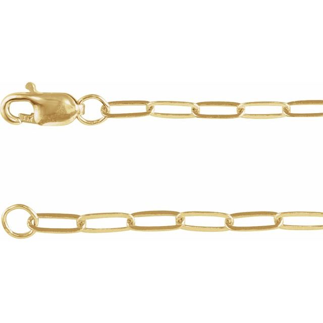 2.1mm paperclip gold chain necklace in 14k yellow gold, 16 inch