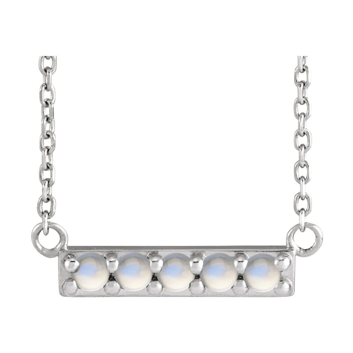 14K White Gold Rainbow Moonstone Cabochon Bar Necklace