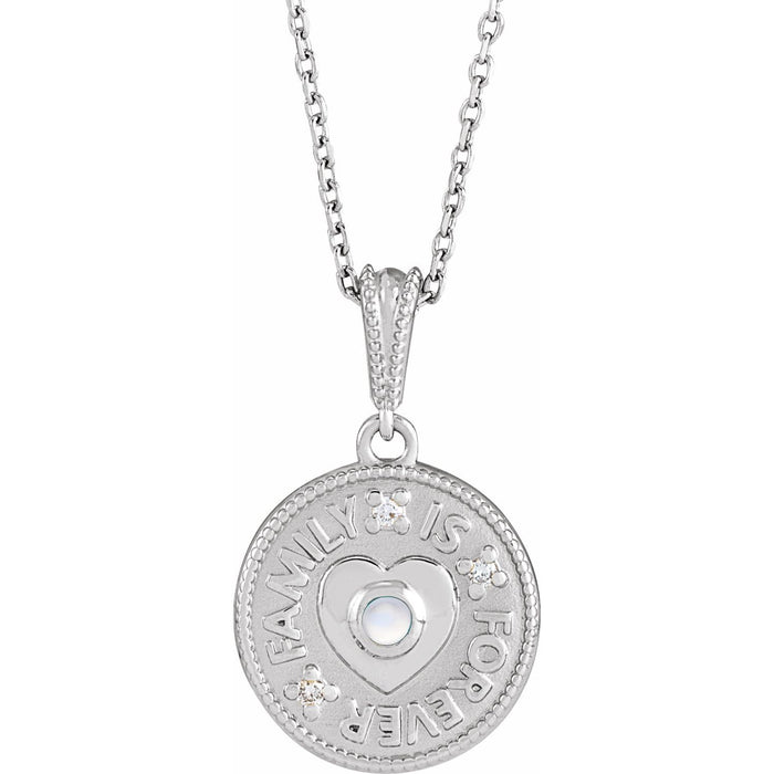 14K White Gold Cabochon Rainbow Moonstone & Diamond Necklace