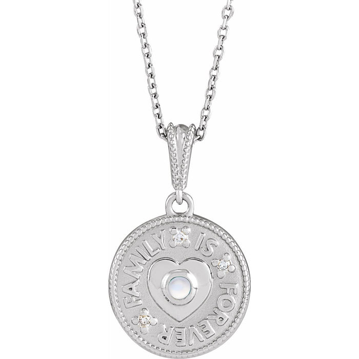 Rainbow Moonstone Pendant, Family Is Forever Medallion