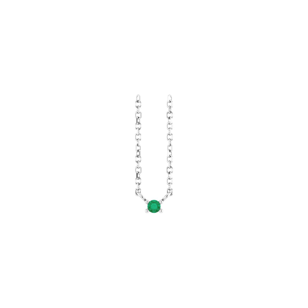 14K White Gold lab-grown emerald bar necklace
