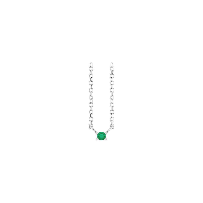 14K White Gold lab-grown emerald bar necklace