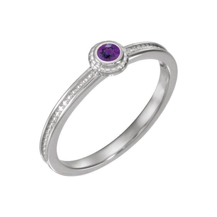 14K White Gold Round Amethyst stackable ring
