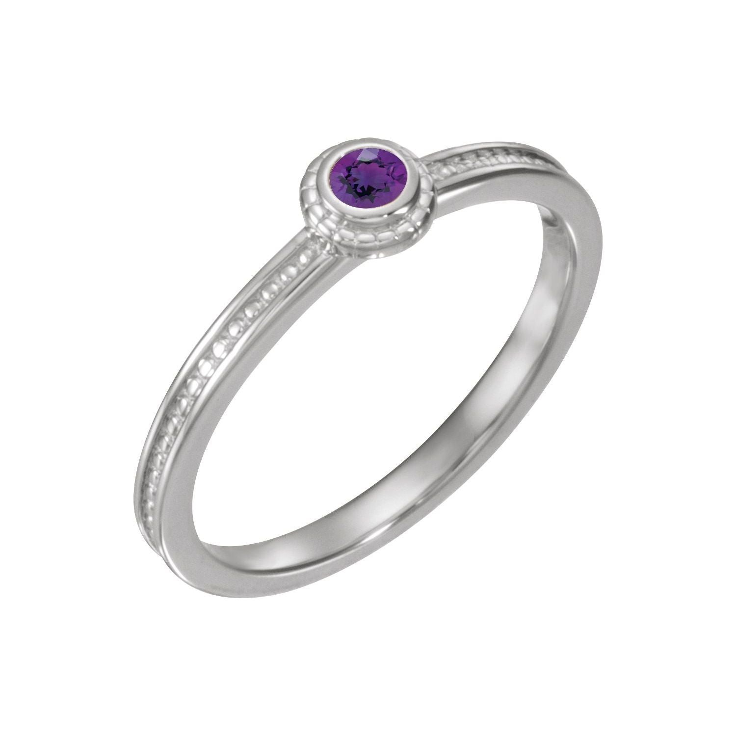 14K White Gold Round Amethyst stackable ring