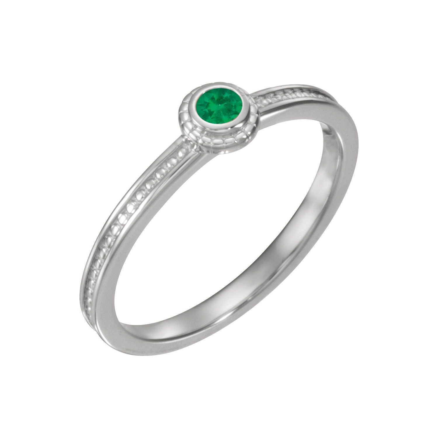 14K White Gold Round Emerald stackable ring