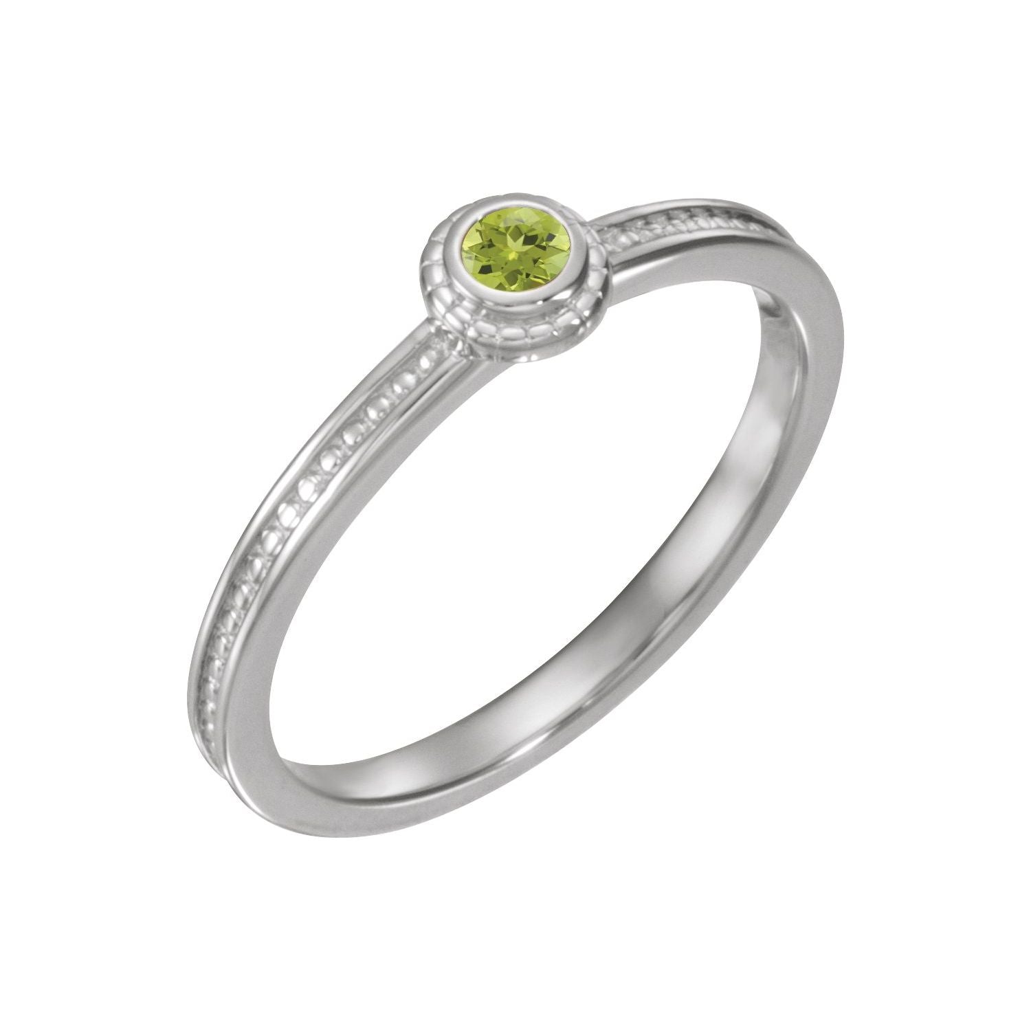 14K White Gold Round Peridot stackable ring