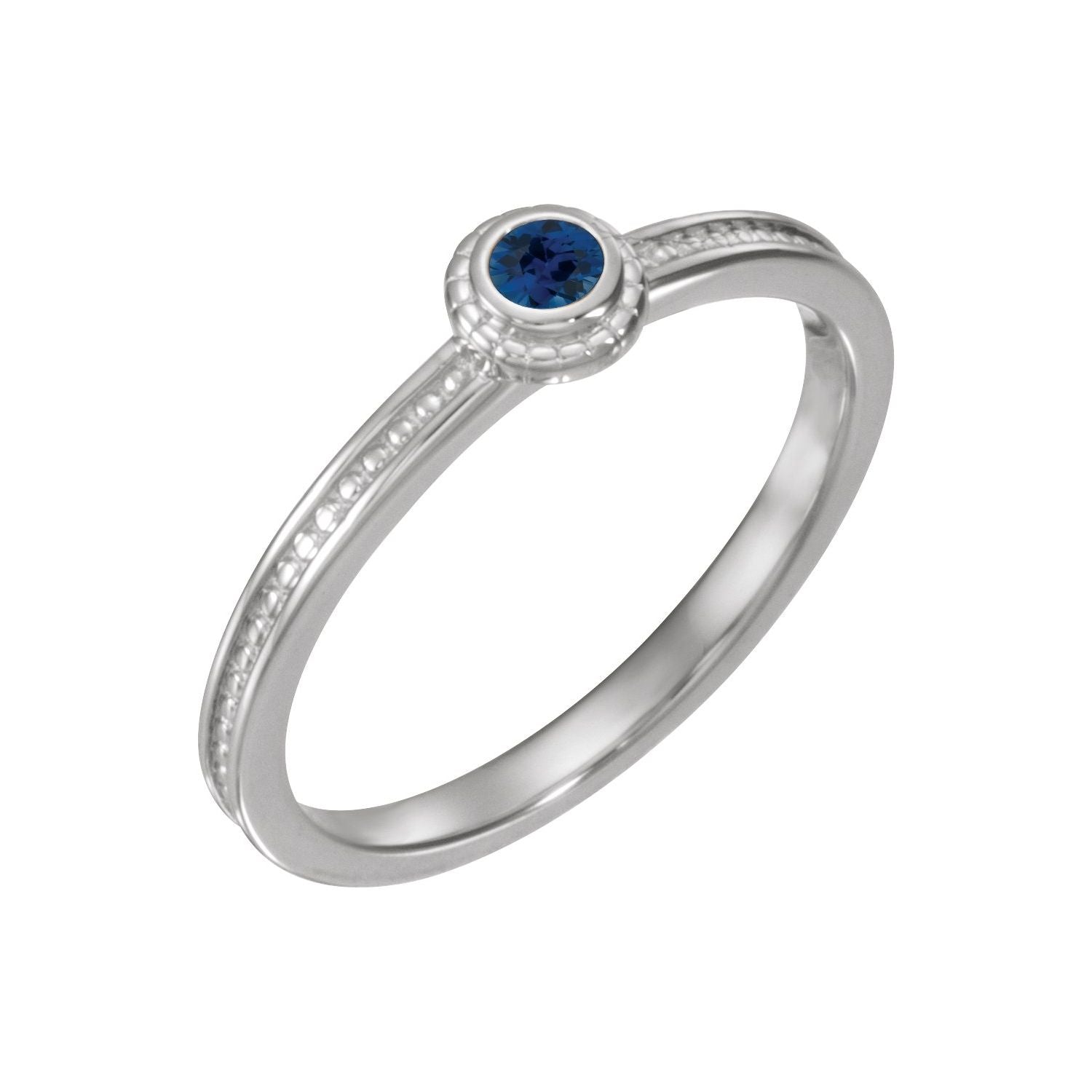 14K White Gold Round Blue Sapphire stackable ring