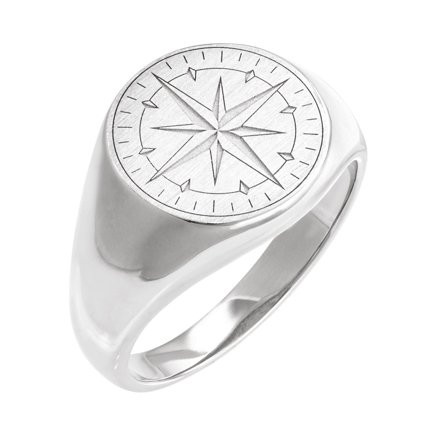 Men's Compass Rose Signet Ring, 15 mm shown in 14K White Gold