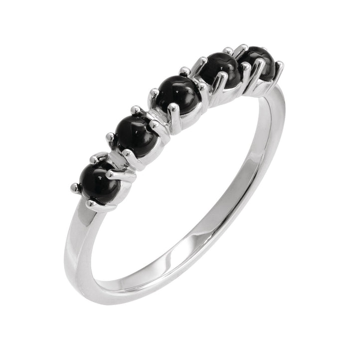 Black Onyx Cabochon Band Ring in 14K White Gold - natural black onyx