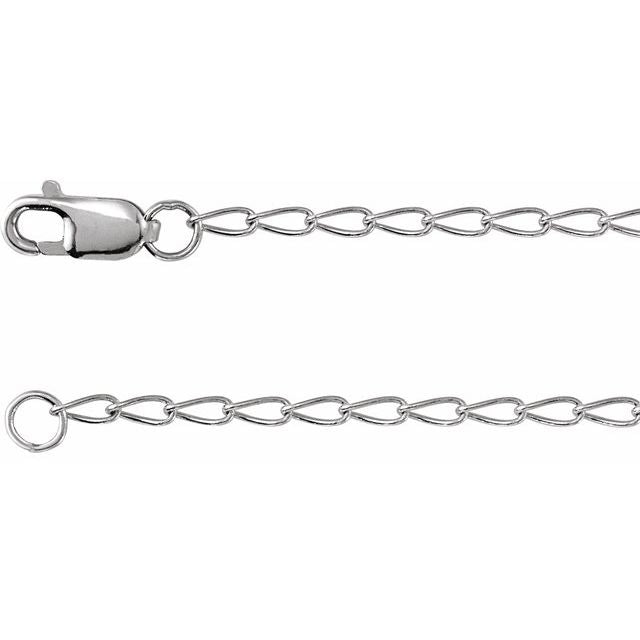 1.6mm elongated curb chain necklace in 14k white gold, 16 inch