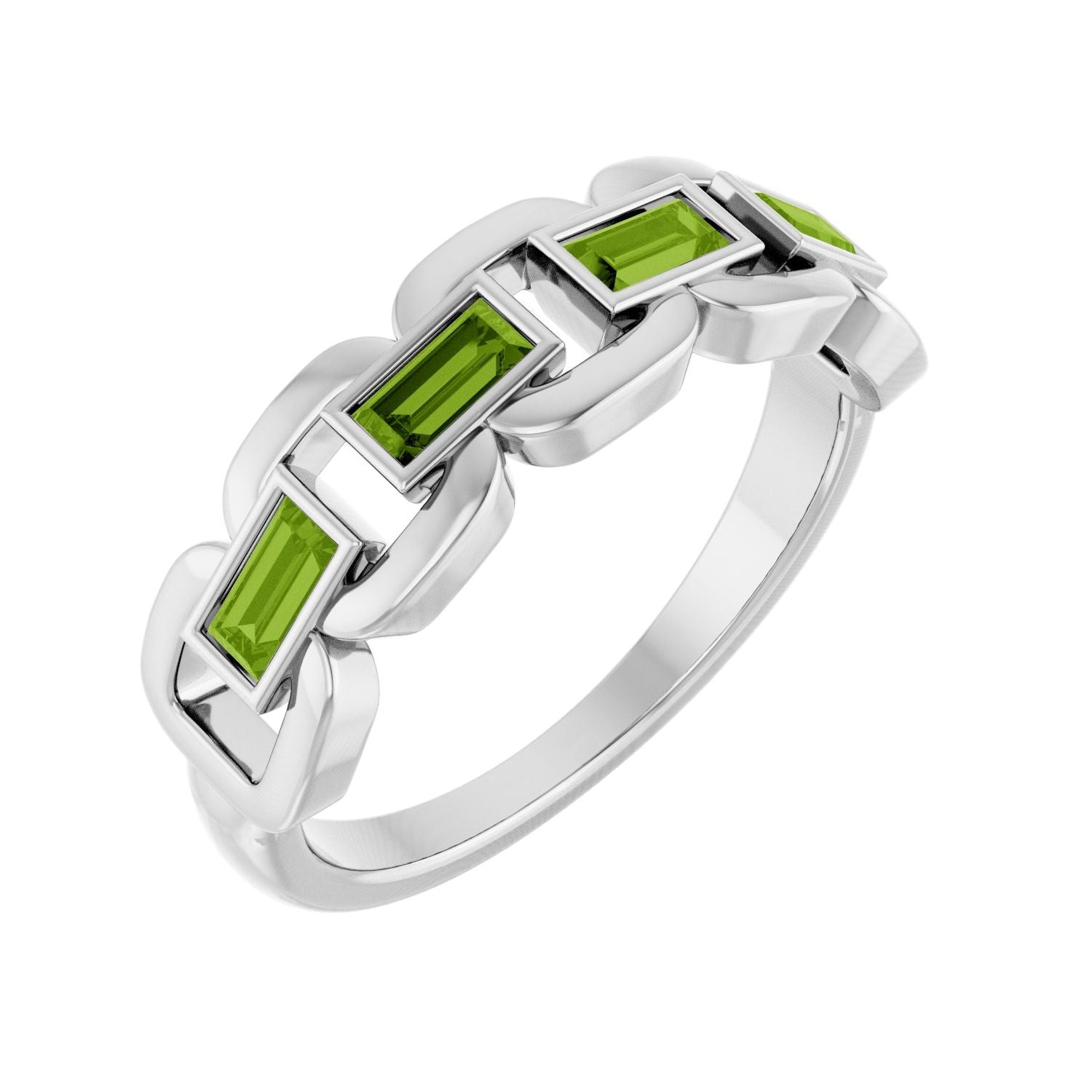Peridot Chain-Link Ring in 14K White Gold