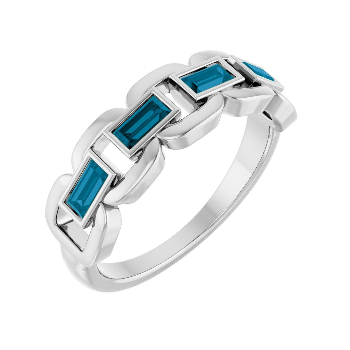 London Blue Topaz Chain-Link Band Ring in 14K White Gold