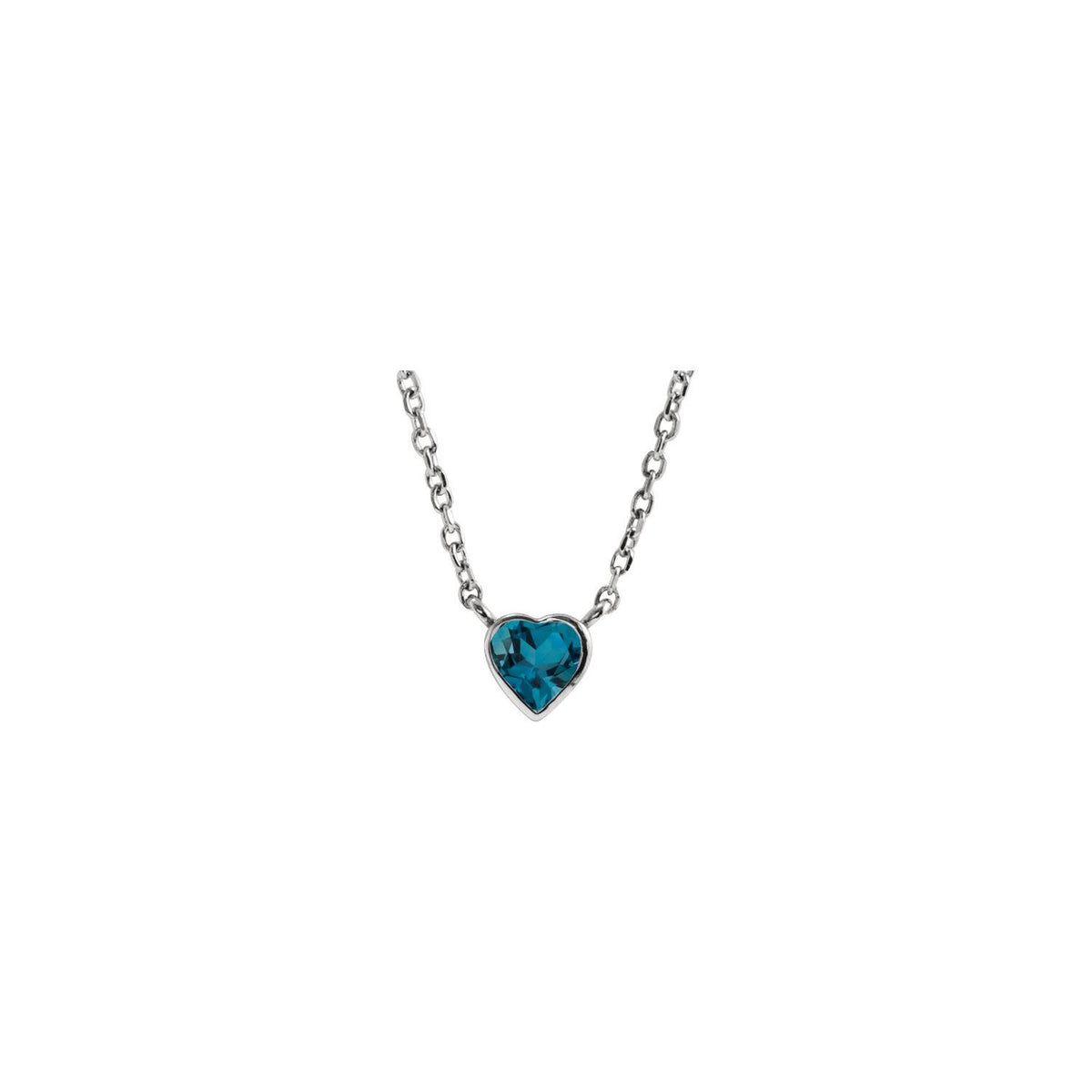 bezel-set london blue topaz heart pendant, 14K White Gold