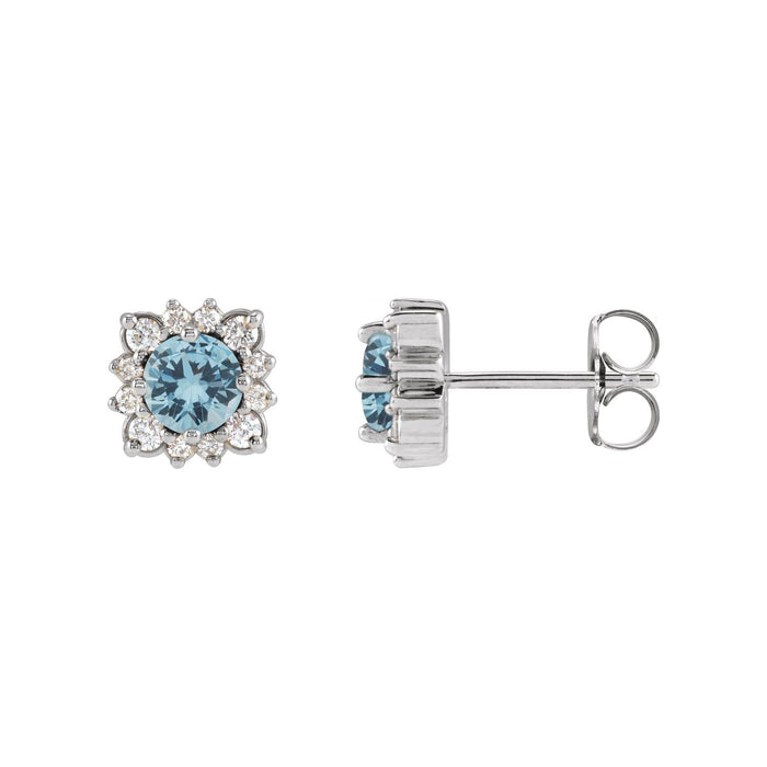 14K White Gold natural aquamarine round earrings