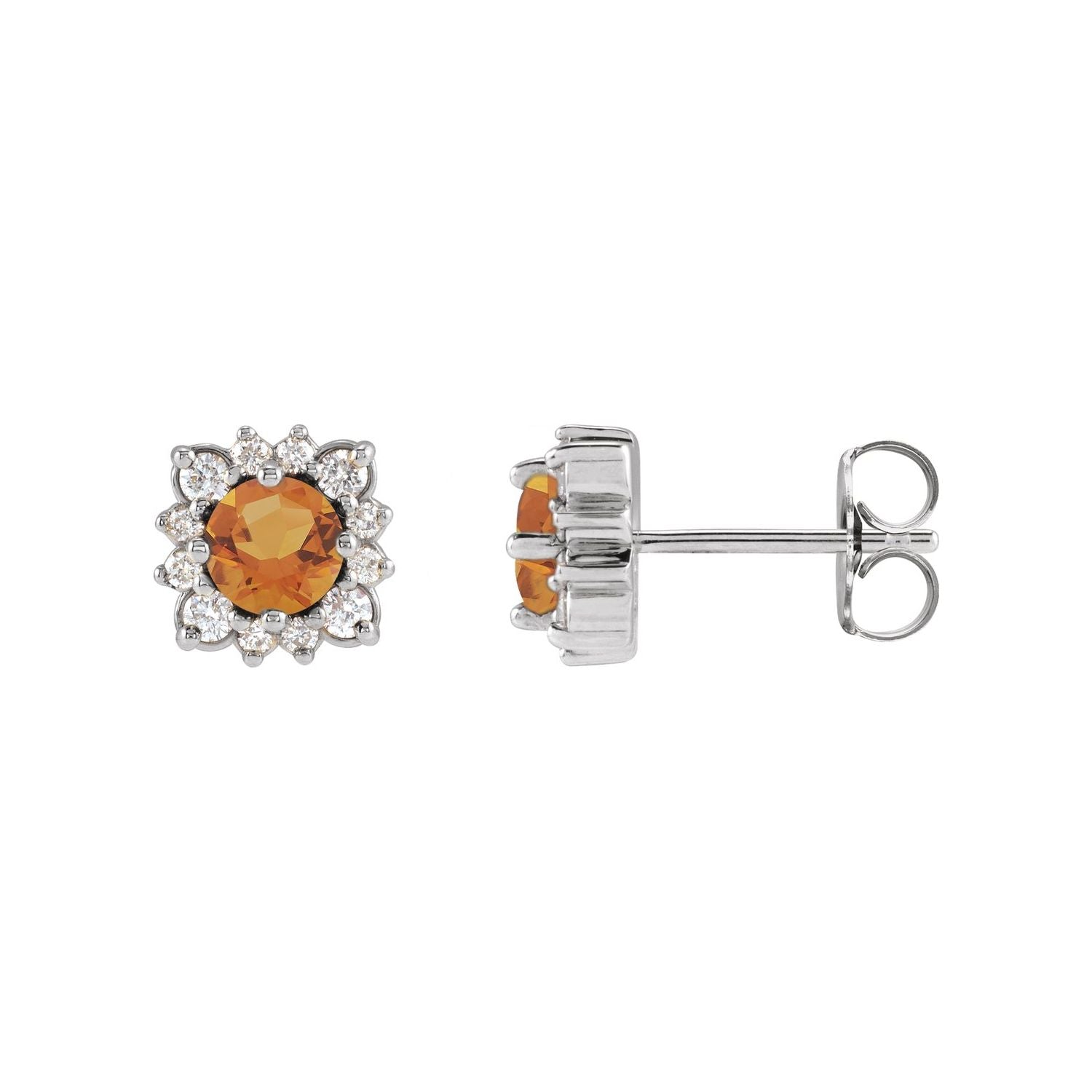 14K White Gold natural citrine round earrings