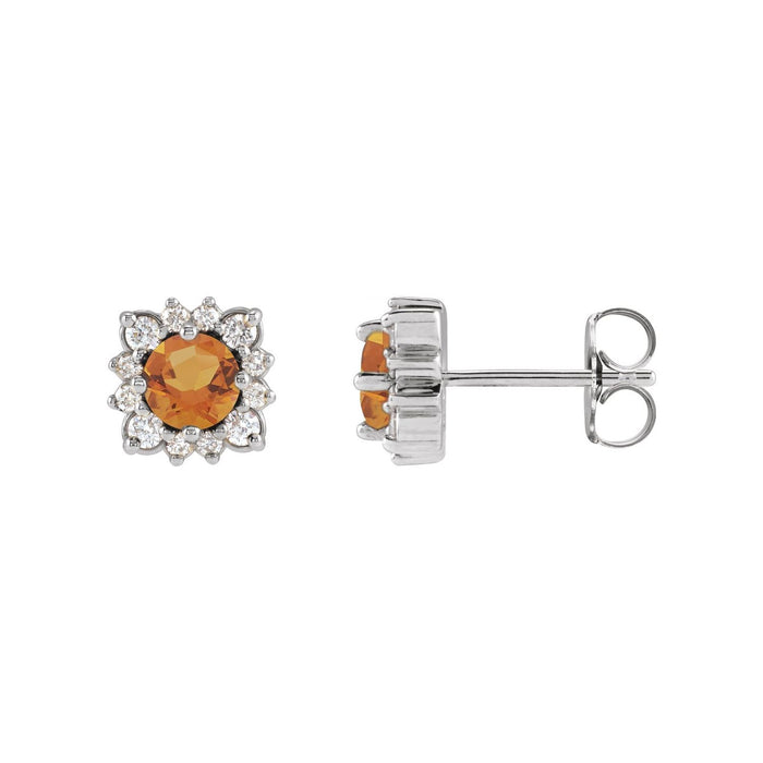 14K White Gold natural citrine round earrings
