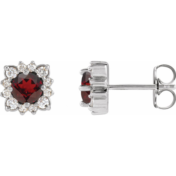 14K White Gold round natural garnet earrings