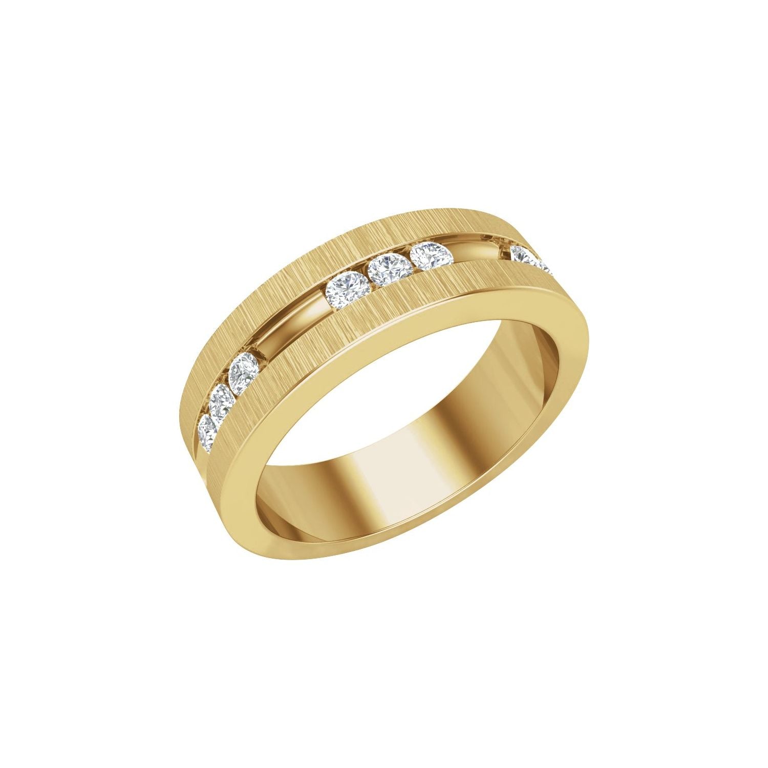 White Gold brushed flush-set five-stone men's diamond wedding band, 0.50 ctw natural round diamonds