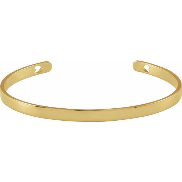 engravable pierced heart cuff bracelet in 14k yellow gold