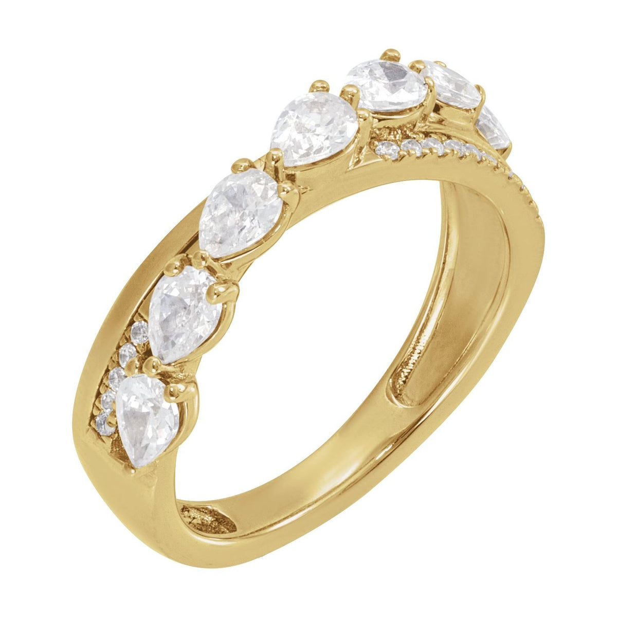 Pear Right-Hand Natural Diamond Ring in 14K Yellow Gold