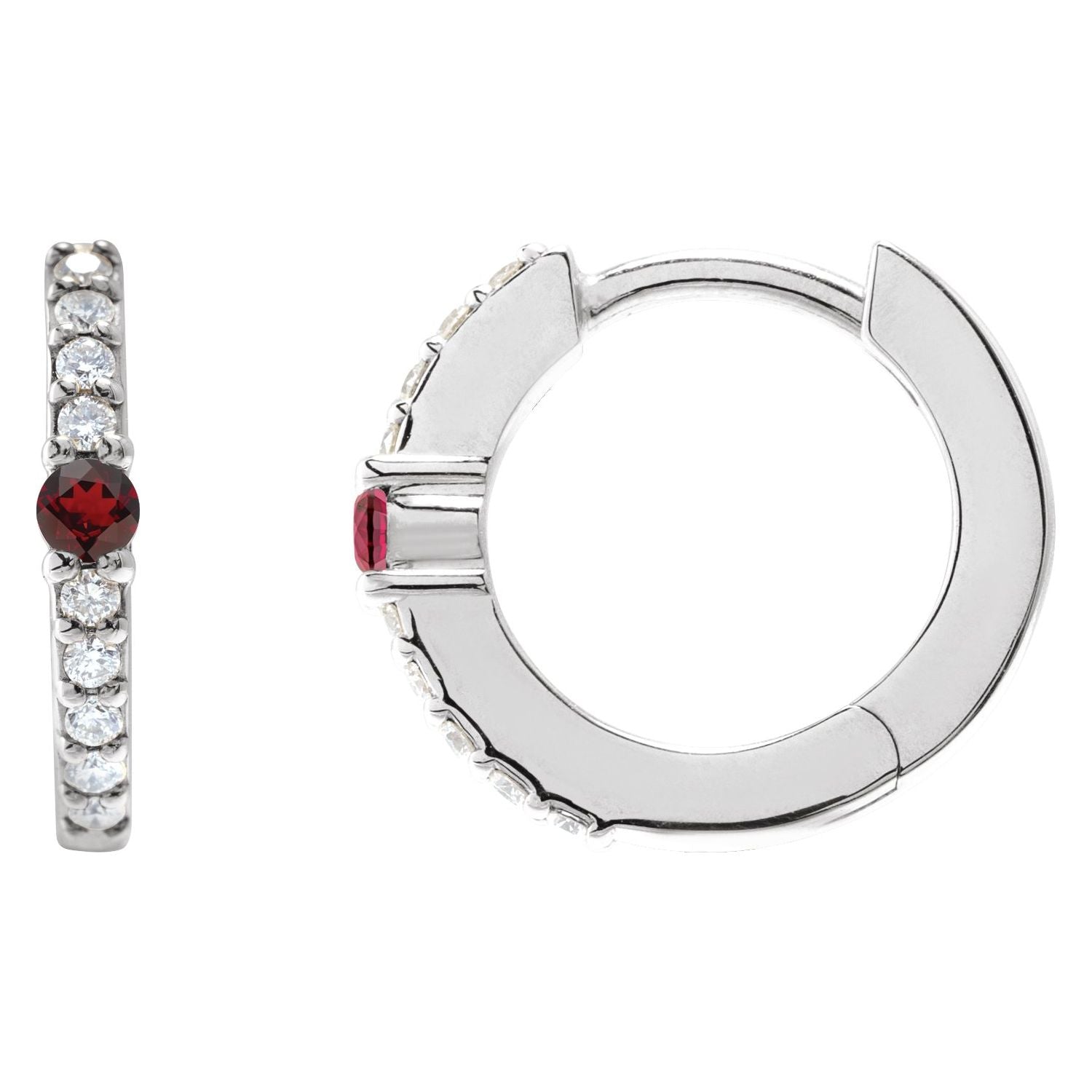 14K White Gold round natural garnet earrings