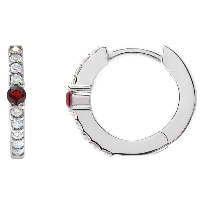 14K White Gold round natural garnet earrings