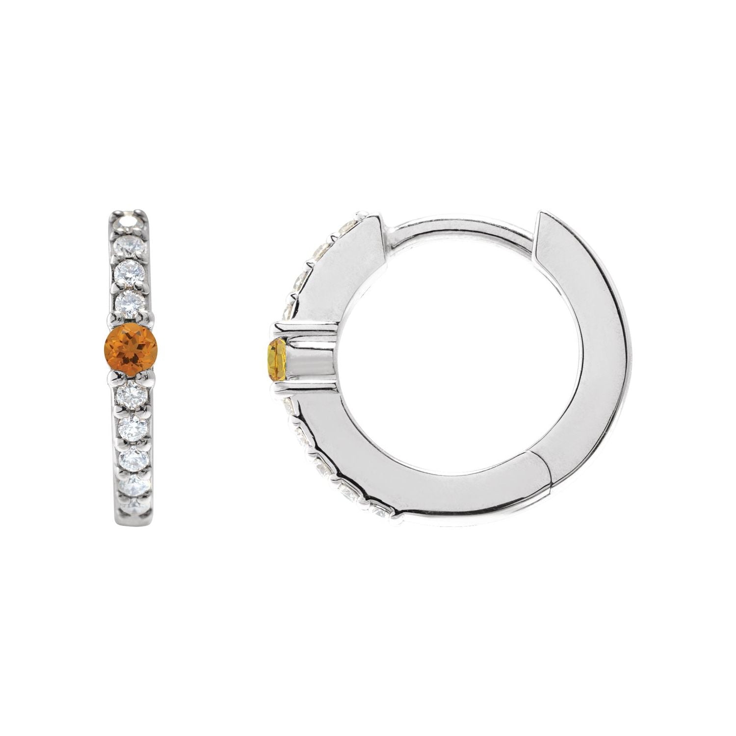 14K White Gold natural citrine round hoop earrings