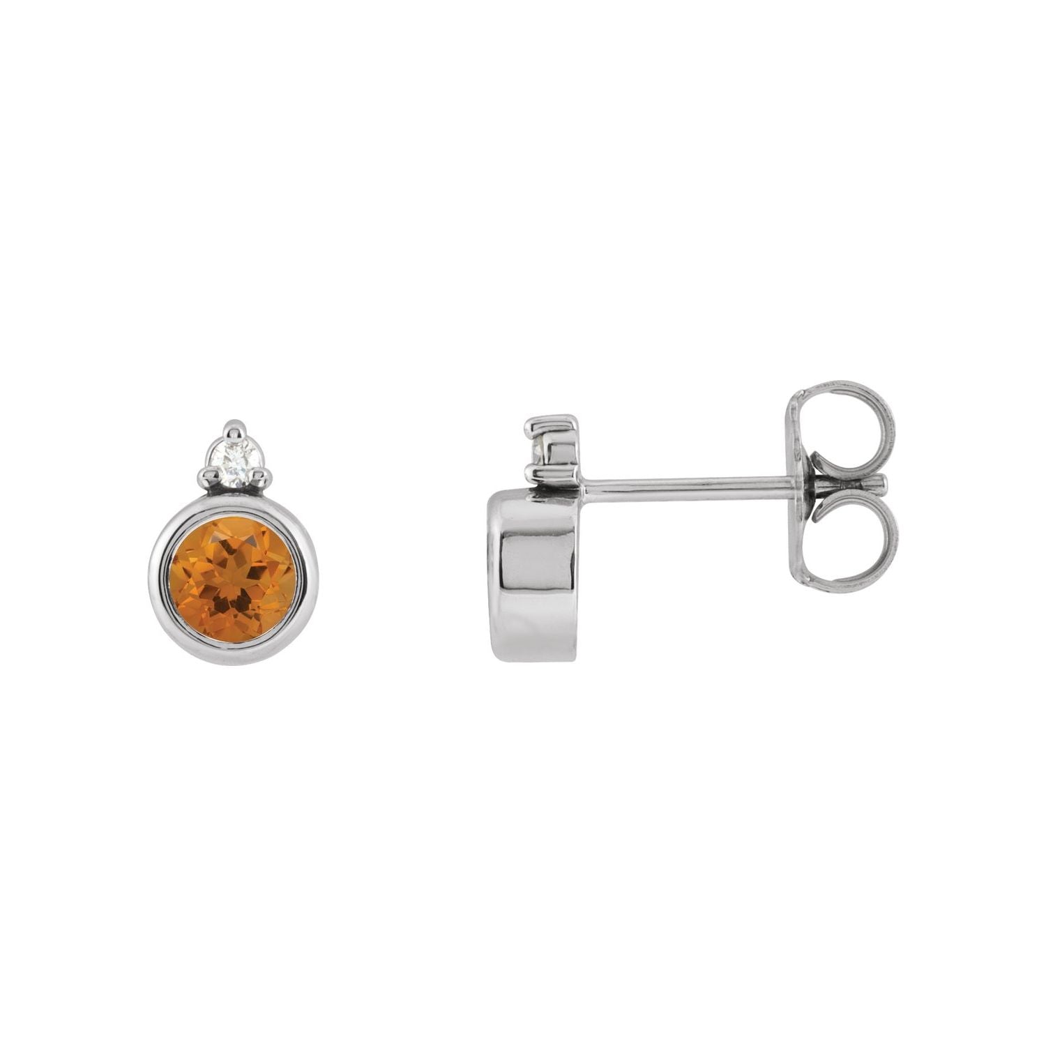 14K White Gold natural citrine round earrings