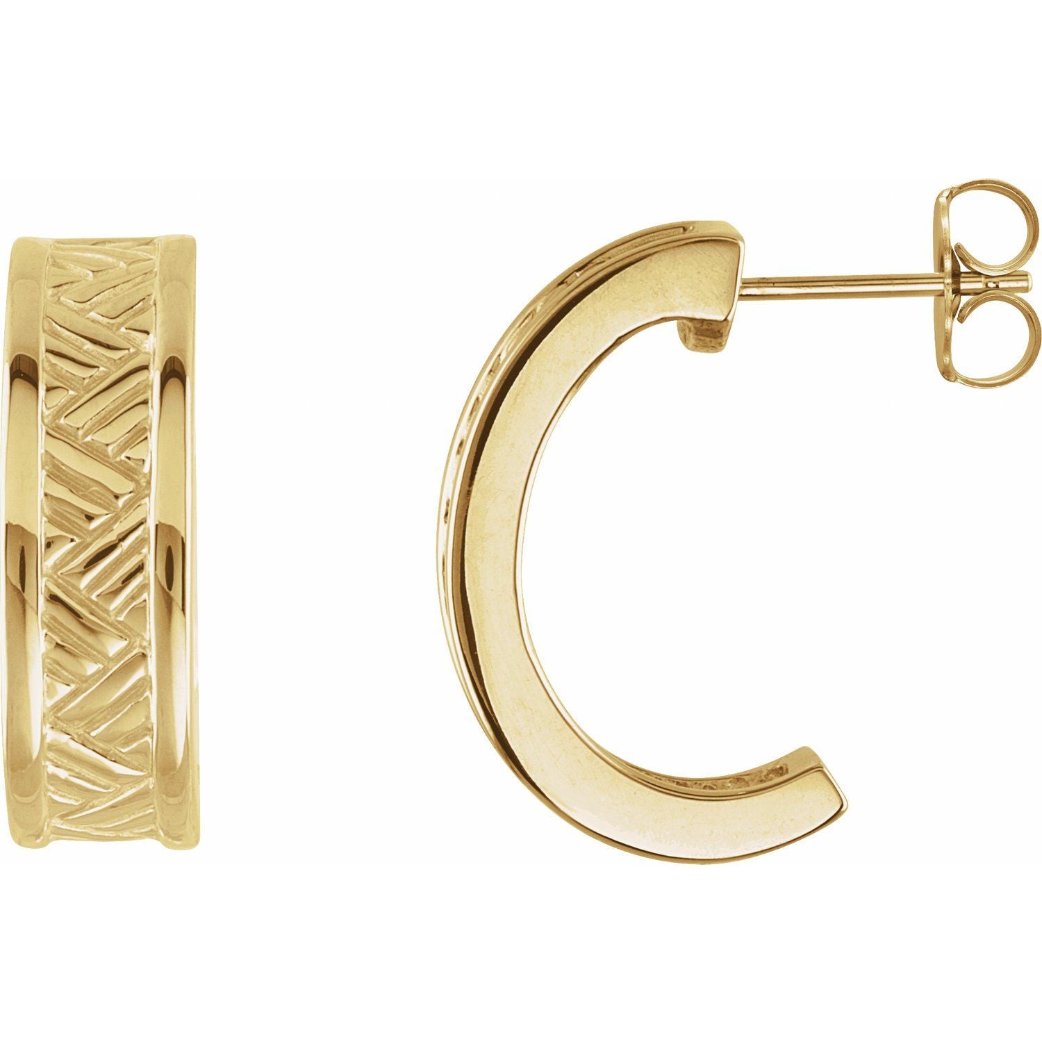 Bold Polished J-Hoop Gold Earrings in 14K Yellow Gold