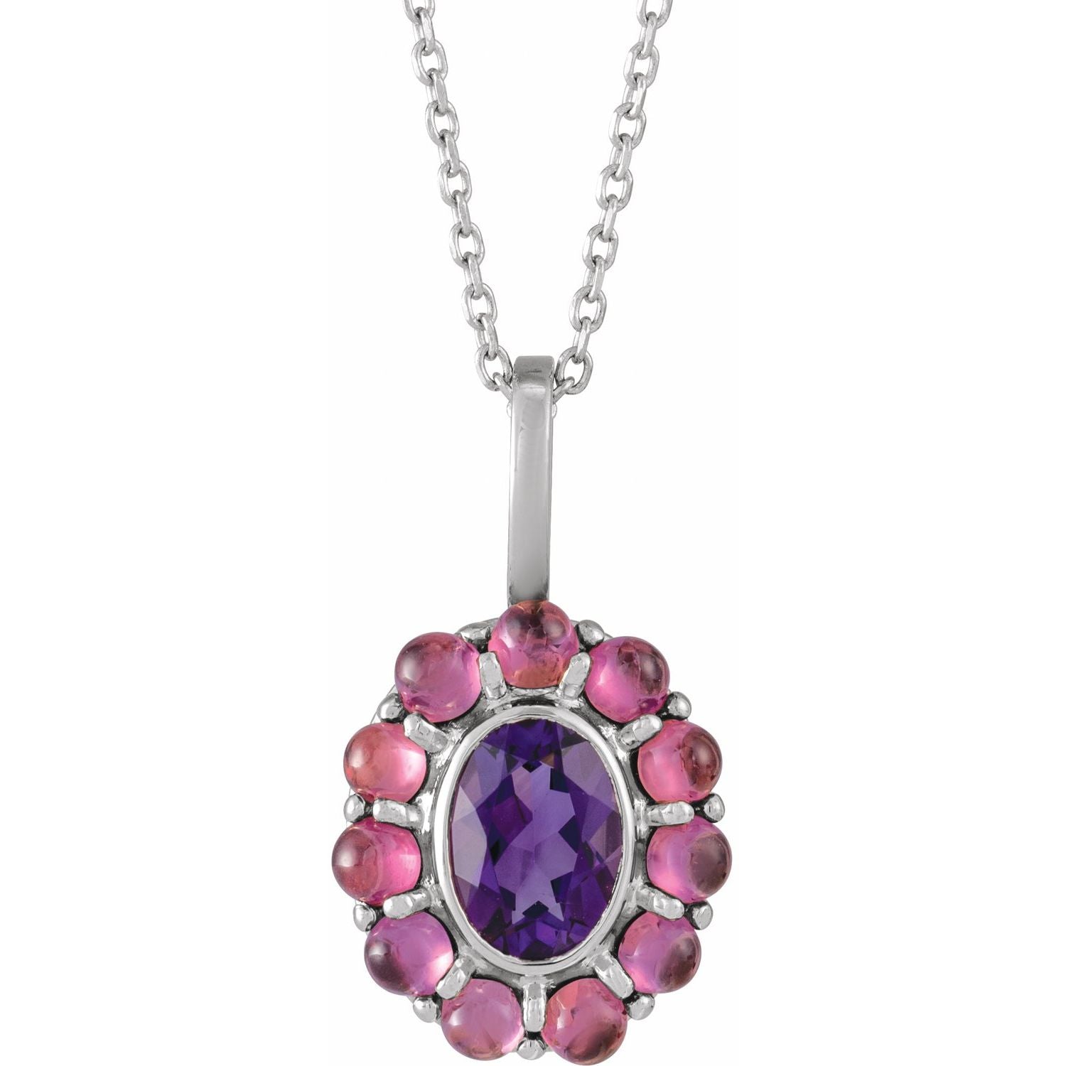 amethyst rhodolite garnet halo pendant, 14K White Gold