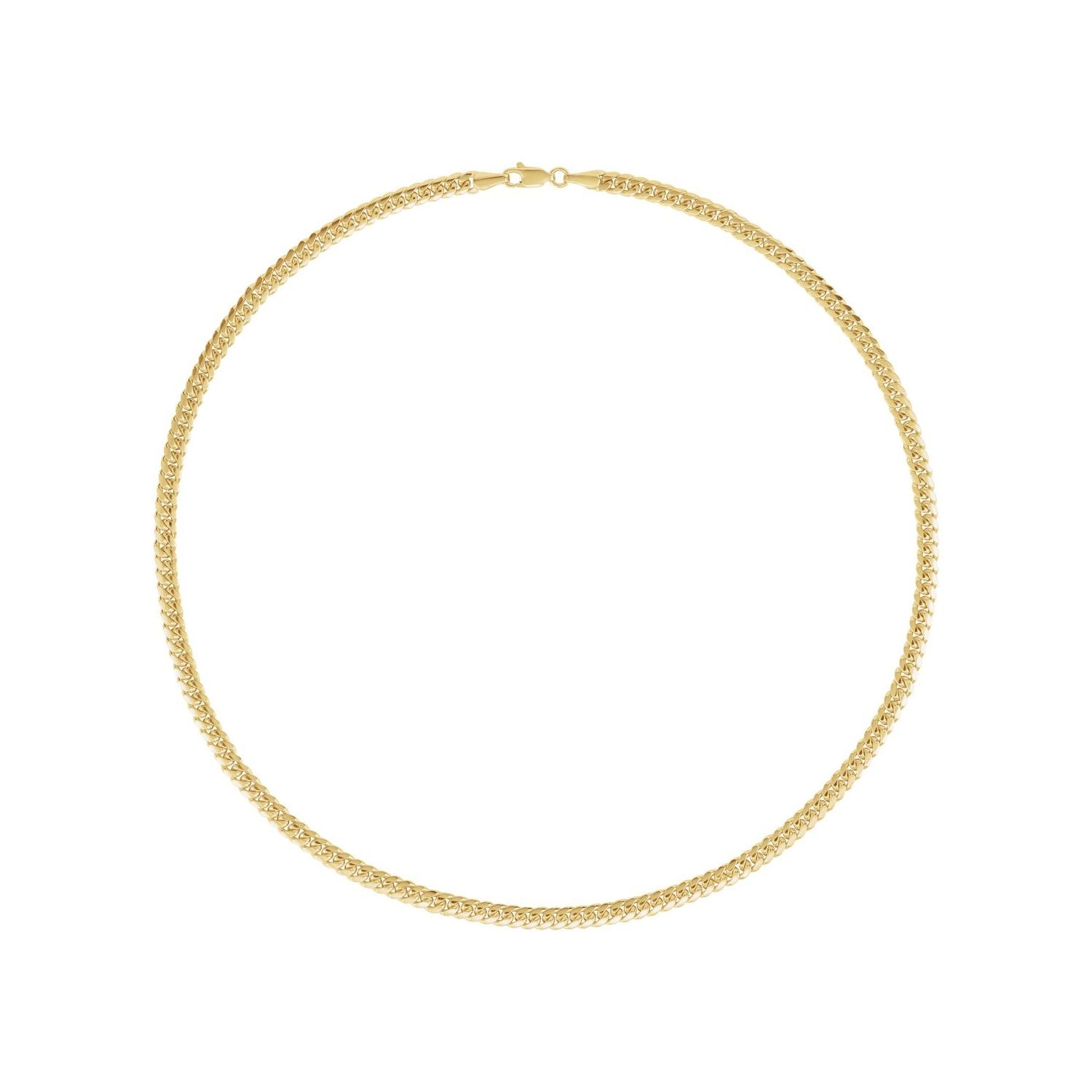 14K Yellow Gold 4.35 mm Miami Cuban curb chain necklace, full length shown