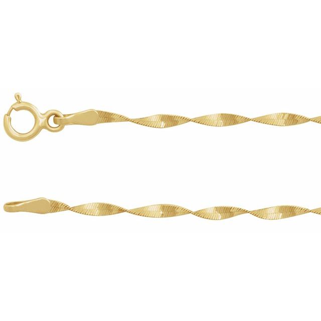 1.6mm twisted herringbone chain necklace in 14k yellow gold, 16 inch