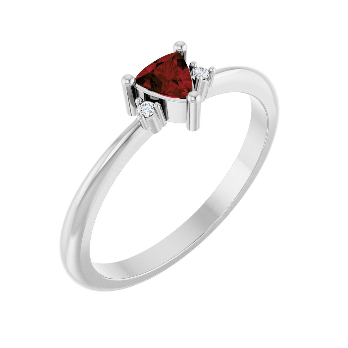 Garnet & Diamond Trillion Ring (.015 ctw) in 14K White Gold