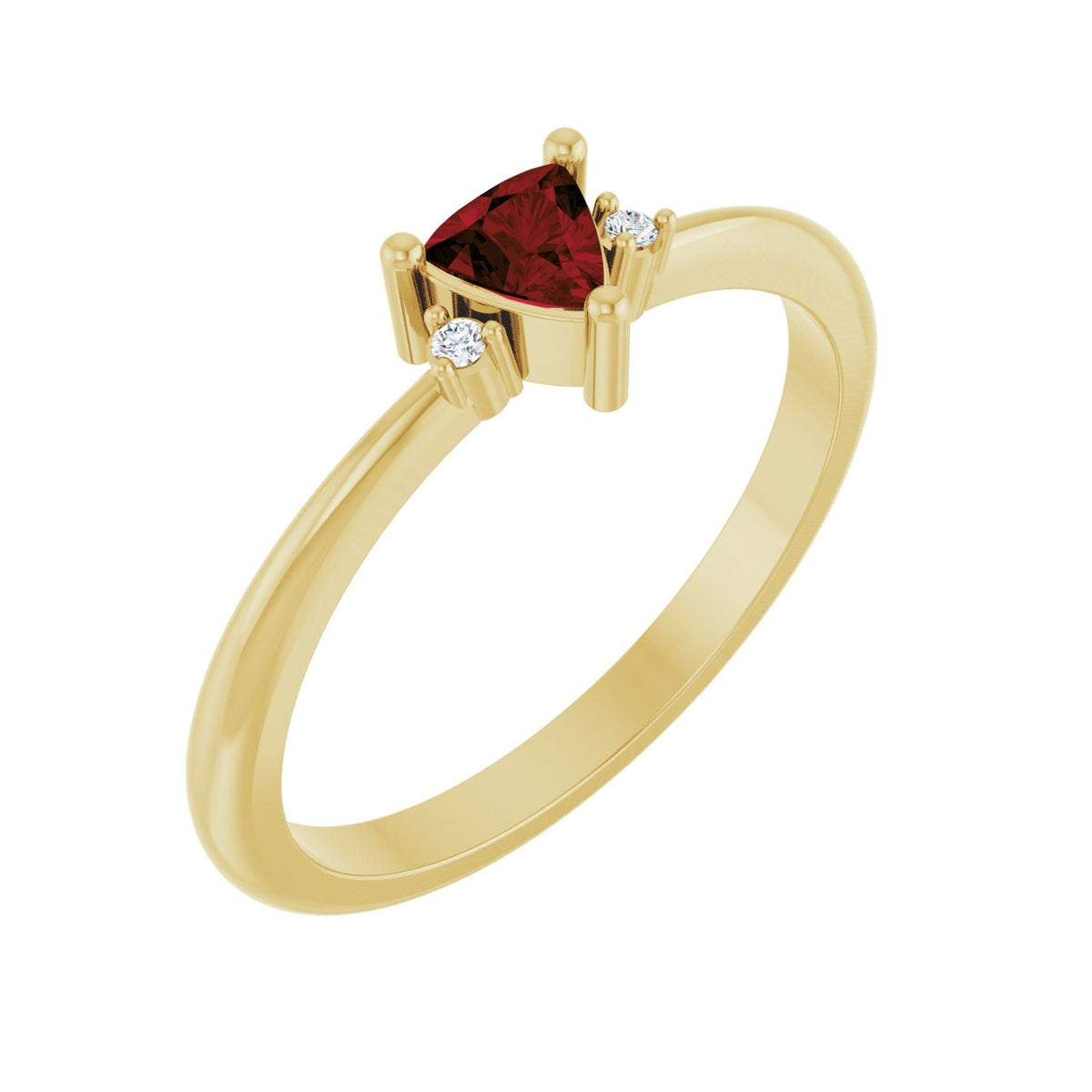 Trillion Diamond & Garnet Ring (.015 ctw) in 14K Yellow Gold