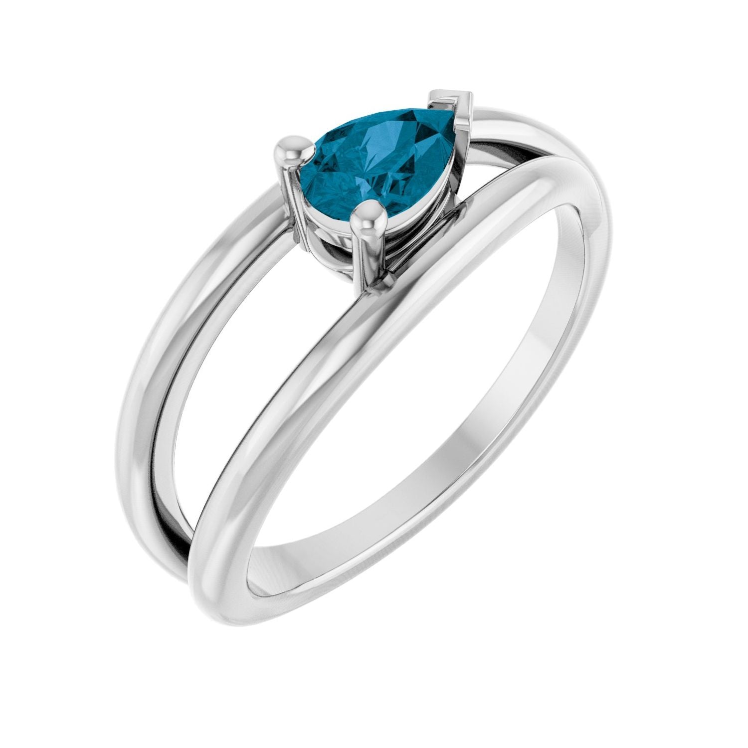 London Blue Topaz Pear Negative-Space Ring in 14K White Gold