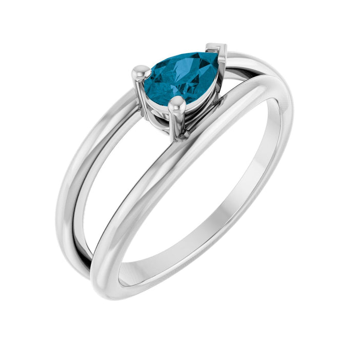 London Blue Topaz Pear Negative-Space Ring in 14K White Gold